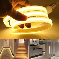 COB LED Strip Lights, 360 LEDs/m Waterproof Outdoor Decor, Flexible High-Brightness Ribbon Light, 3000K/4000K/6000K, 220V
