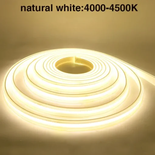 COB LED Strip Lights, 360 LEDs/m Waterproof Outdoor Decor, Flexible High-Brightness Ribbon Light, 3000K/4000K/6000K, 220V