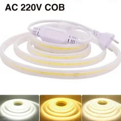 COB LED Strip Lights, 360 LEDs/m Waterproof Outdoor Decor, Flexible High-Brightness Ribbon Light, 3000K/4000K/6000K, 220V