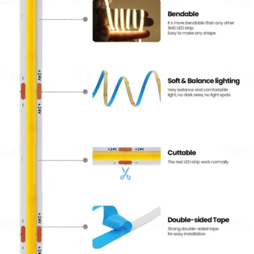 COB LED Strip Lights DC 12V 320 Diodes COB Flexible LED Bar Tape Ribbon Linear for Room Decor 1m/2m/3m/4m/5m