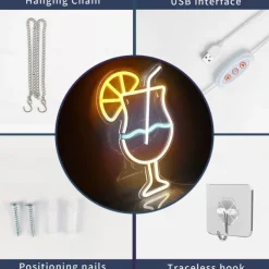 Cocktails Neon Sign Light, Dimmable LED Wall Decor USB Powered for Bars, Bedrooms & Parties | USB Acrylic Drink Art Night Light, Perfect Gift for Beer Bars, Clubs & Events