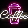 Coffee Neon Sign - Pink & White LED Neon Light for Cafe, Bar, Restaurant, USB Powered Wall Decor for Bedroom, Pub, Birthday Party