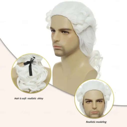 Colonial Judge Wig, Long Wave Wig for Man, Washington Halloween Costume, Cosplay Wig For Carvinal
