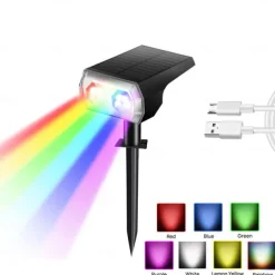 Color Changing Solar Spot Lights, IP65 Waterproof Landscape Lighting Outdoor Garden Lights with Auto On/Off for Pathway & Patio Decor