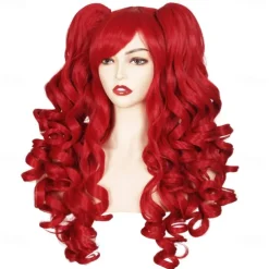 Color Ground Long Curly Cosplay Wig with 2 Ponytails Halloween Wigs