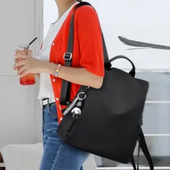 Colorful Geometric Oxford Cloth Backpack with Handle and Keychain | Stylish Durable Back to School or Travel Bag