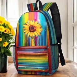 Colorful Sunflower Backpack for School and Travel – Durable Canvas Bag with Vibrant Artistic Design and Adjustable Straps