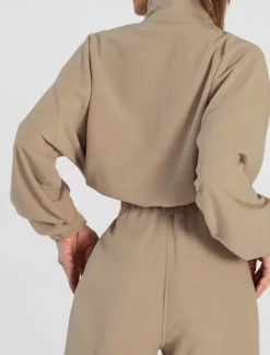 Comfry Fleece Women's Sweatshirt Pants Sets Outdoor Warm Long Sleeve Khaki Spring Fall