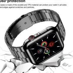 Compatible with Apple Watch band 38mm 40mm 41mm 42mm 44mm 45mm 49mm with Case Shockproof Stainless Steel Strap Replacement Wristband for iwatch Ultra 2 Series 9 8 7 SE 6 5 4 3 2 1