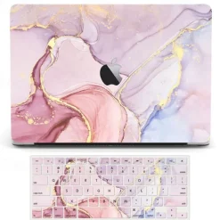 Compatible with MacBook Air 13 Inch Case 2022 2021 2020 2019 2018 Release M1 A2337 A2179 A1932 Touch ID MacBook Air Case Hard Shell Case 2 Keyboard Covers Screen Protector Pink Marble