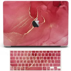 Compatible with MacBook Air 13 Inch Case 2022 2021 2020 2019 2018 Release M1 A2337 A2179 A1932 Touch ID MacBook Air Case Hard Shell Case 2 Keyboard Covers Screen Protector Pink Marble