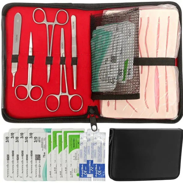 Complete Suture Practice Kit For Suture Training Including Large Silicone Suture Pad With Pre-Cut Wounds And Suture Tool Kit