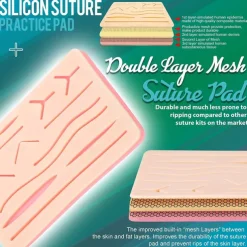 Complete Suture Practice Kit For Suture Training Including Large Silicone Suture Pad With Pre-Cut Wounds And Suture Tool Kit