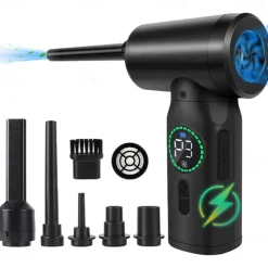 Compressed Air Duster 50000 RPM Keyboard Cleaner For Office 2 Adjustable Speed Electric Air Dusters Good Replacement For Compressed Air Can 6000 MAh Rechargeable Electric Duster For Deep Cleaning