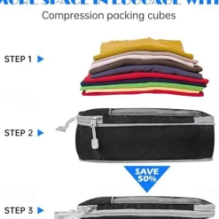 Compression Travel Packing Cubes Set for Luggage Storage and Backpack Organizer, Expandable Mesh Travel Bags, 5-Piece Set for Space Saving and Organizing Clothes