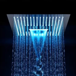 Concealed Rainfall Shower Head 400*400mm LED Light, 16 Inch Ceiling Rainfall Showerhead 304 Stainless Steel, Rain Shower 3 Functions Led Showerhead Square Spa Waterfall Showers Panel