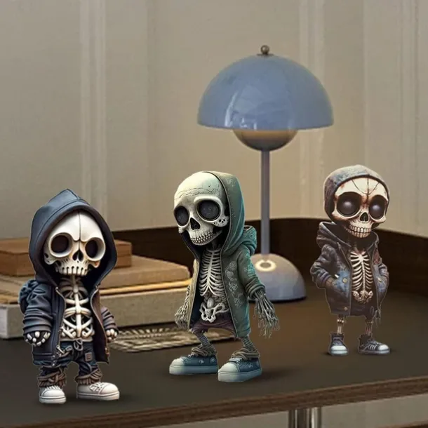Cool Skeleton Figurines, Halloween Skull Statue Skeleton Doll Resin Crafts Ornaments, Fashion Mini Cool Skeleton Figurines Decor Skeleton Man Resin Statue Doll For Home Office Desk Decor
