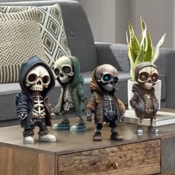 Cool Skeleton Figurines, Halloween Skull Statue Skeleton Doll Resin Crafts Ornaments, Fashion Mini Cool Skeleton Figurines Decor Skeleton Man Resin Statue Doll For Home Office Desk Decor