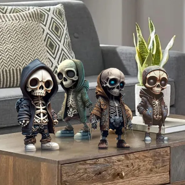 Cool Skeleton Figurines, Halloween Skull Statue Skeleton Doll Resin Crafts Ornaments, Fashion Mini Cool Skeleton Figurines Decor Skeleton Man Resin Statue Doll For Home Office Desk Decor
