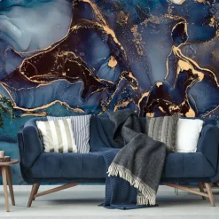 Cool Wallpapers Blue Wallpaper Wall Mural Abstract Marble Wall Covering Sticker Peel and Stick Removable PVC/Vinyl Material Self Adhesive/Adhesive Required Wall Decor for Living Room Kitchen Bathroom