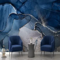 Cool Wallpapers Blue Wallpaper Wall Mural Abstract Marble Wall Covering Sticker Peel and Stick Removable PVC/Vinyl Material Self Adhesive/Adhesive Required Wall Decor for Living Room Kitchen Bathroom