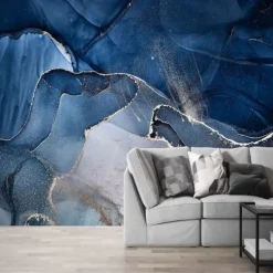 Cool Wallpapers Blue Wallpaper Wall Mural Abstract Marble Wall Covering Sticker Peel and Stick Removable PVC/Vinyl Material Self Adhesive/Adhesive Required Wall Decor for Living Room Kitchen Bathroom