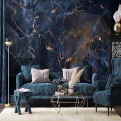 Cool Wallpapers Blue Wallpaper Wall Mural Abstract Marble Wall Covering Sticker Peel and Stick Removable PVC/Vinyl Material Self Adhesive/Adhesive Required Wall Decor for Living Room Kitchen Bathroom