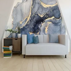 Cool Wallpapers Blue Wallpaper Wall Mural Abstract Marble Wall Covering Sticker Peel and Stick Removable PVC/Vinyl Material Self Adhesive/Adhesive Required Wall Decor for Living Room Kitchen Bathroom