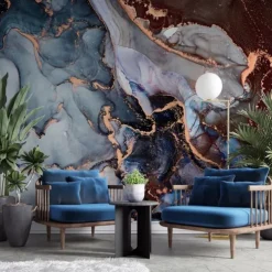 Cool Wallpapers Blue Wallpaper Wall Mural Abstract Marble Wall Covering Sticker Peel and Stick Removable PVC/Vinyl Material Self Adhesive/Adhesive Required Wall Decor for Living Room Kitchen Bathroom