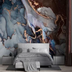 Cool Wallpapers Blue Wallpaper Wall Mural Abstract Marble Wall Covering Sticker Peel and Stick Removable PVC/Vinyl Material Self Adhesive/Adhesive Required Wall Decor for Living Room Kitchen Bathroom