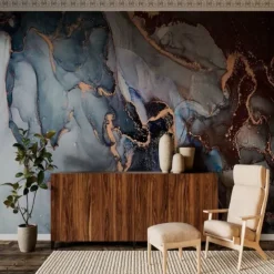 Cool Wallpapers Blue Wallpaper Wall Mural Abstract Marble Wall Covering Sticker Peel and Stick Removable PVC/Vinyl Material Self Adhesive/Adhesive Required Wall Decor for Living Room Kitchen Bathroom