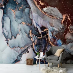 Cool Wallpapers Blue Wallpaper Wall Mural Abstract Marble Wall Covering Sticker Peel and Stick Removable PVC/Vinyl Material Self Adhesive/Adhesive Required Wall Decor for Living Room Kitchen Bathroom