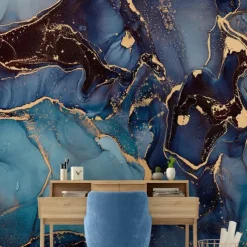 Cool Wallpapers Blue Wallpaper Wall Mural Abstract Marble Wall Covering Sticker Peel and Stick Removable PVC/Vinyl Material Self Adhesive/Adhesive Required Wall Decor for Living Room Kitchen Bathroom