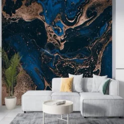Cool Wallpapers Blue Wallpaper Wall Mural Abstract Marble Wall Covering Sticker Peel and Stick Removable PVC/Vinyl Material Self Adhesive/Adhesive Required Wall Decor for Living Room Kitchen Bathroom