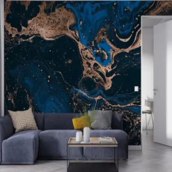 Cool Wallpapers Blue Wallpaper Wall Mural Abstract Marble Wall Covering Sticker Peel and Stick Removable PVC/Vinyl Material Self Adhesive/Adhesive Required Wall Decor for Living Room Kitchen Bathroom