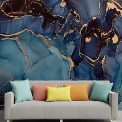 Cool Wallpapers Blue Wallpaper Wall Mural Abstract Marble Wall Covering Sticker Peel and Stick Removable PVC/Vinyl Material Self Adhesive/Adhesive Required Wall Decor for Living Room Kitchen Bathroom