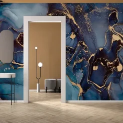 Cool Wallpapers Blue Wallpaper Wall Mural Abstract Marble Wall Covering Sticker Peel and Stick Removable PVC/Vinyl Material Self Adhesive/Adhesive Required Wall Decor for Living Room Kitchen Bathroom
