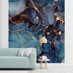 Cool Wallpapers Blue Wallpaper Wall Mural Abstract Marble Wall Covering Sticker Peel and Stick Removable PVC/Vinyl Material Self Adhesive/Adhesive Required Wall Decor for Living Room Kitchen Bathroom