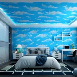 Cool Wallpapers Blue Wallpaper Wall Mural Self adhesive PVC waterproof 3D blue sky white cloud color decoration film Bedroom living room ceiling wall sticker instant paste a roll of 17.72*74.78inches