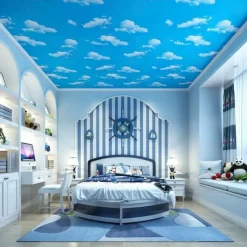 Cool Wallpapers Blue Wallpaper Wall Mural Self adhesive PVC waterproof 3D blue sky white cloud color decoration film Bedroom living room ceiling wall sticker instant paste a roll of 17.72*74.78inches