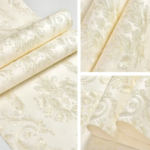 Cool Wallpapers Flower Wallpaper 3D Damask Wall Mural Wall Cover Sticker Film Peel and Stick Removable Self Adhesive Embossed European Damascus Non Woven Home Decoration 300x53cm/118.11''x20.87''
