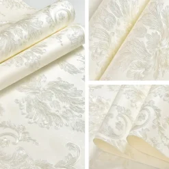 Cool Wallpapers Flower Wallpaper 3D Damask Wall Mural Wall Cover Sticker Film Peel and Stick Removable Self Adhesive Embossed European Damascus Non Woven Home Decoration 300x53cm/118.11''x20.87''