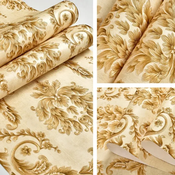 Cool Wallpapers Flower Wallpaper 3D Damask Wall Mural Wall Cover Sticker Film Peel and Stick Removable Self Adhesive Embossed European Damascus Non Woven Home Decoration 300x53cm/118.11''x20.87''