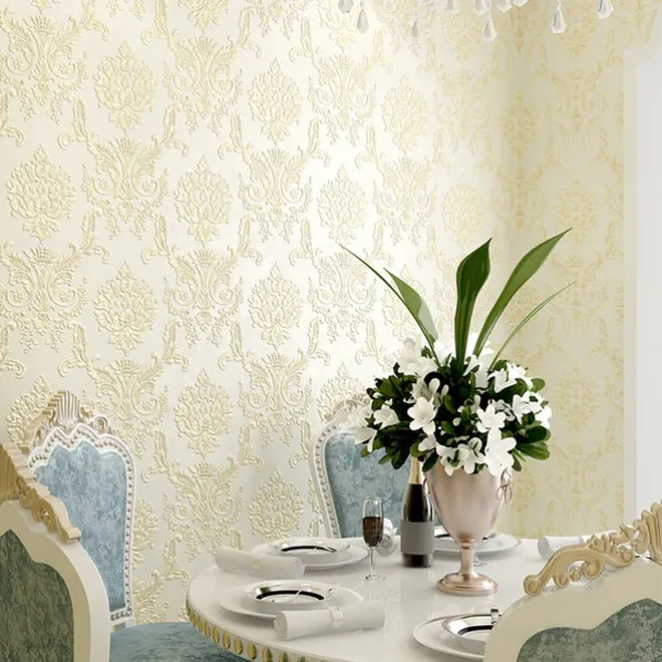 Cool Wallpapers Flower Wallpaper 3D Damask Wall Mural Wall Cover Sticker Film Peel and Stick Removable Self Adhesive Embossed European Damascus Non Woven Home Decoration 300x53cm/118.11''x20.87''