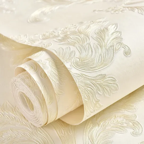 Cool Wallpapers Flower Wallpaper 3D Damask Wall Mural Wall Cover Sticker Film Peel and Stick Removable Self Adhesive Embossed European Damascus Non Woven Home Decoration 300x53cm/118.11''x20.87''