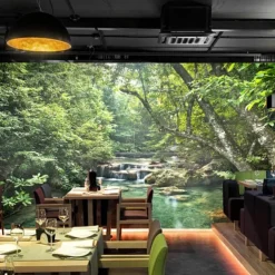 Cool Wallpapers Forest Nature Wallpaper Wall Mural Wall Sticker Covering Print Peel and Stick Removable Waterfall Vinyl PVC Home Décor