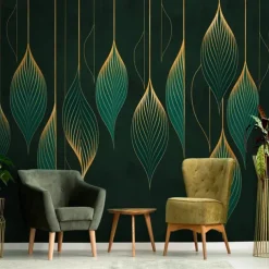 Cool Wallpapers Green Wallpaper Wall Mural Elegant Lines Covering Sticker Peel Stick Removable PVC/Vinyl Material Self Adhesive/Adhesive Required Wall Decor for Living Room Kitchen Bathroom