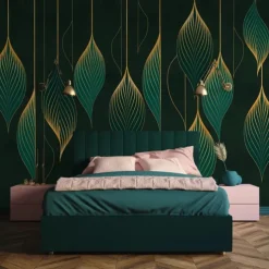 Cool Wallpapers Green Wallpaper Wall Mural Elegant Lines Covering Sticker Peel Stick Removable PVC/Vinyl Material Self Adhesive/Adhesive Required Wall Decor for Living Room Kitchen Bathroom
