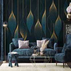 Cool Wallpapers Green Wallpaper Wall Mural Elegant Lines Covering Sticker Peel Stick Removable PVC/Vinyl Material Self Adhesive/Adhesive Required Wall Decor for Living Room Kitchen Bathroom