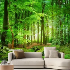 Cool Wallpapers Nature Forest Wallpaper Wall Mural Landscape Green Sticker Peel Stick Removable PVC/Vinyl Material Self Adhesive/Adhesive Required Wall Decor for Living Room Kitchen Bathroom